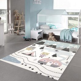 Килим-мрія, килим для дитячої кімнати, килимок для ігор, намет для індіанців з ведмедями, кактус, каное, ялинки, розмір (120x170 см, кремово-рожевий, сірий)