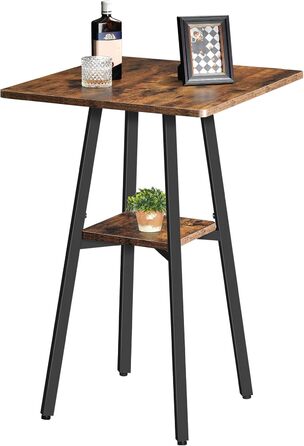 HOOBRO Барт-стіл 2-ярусний, високий, для кухні, балкону, вітальні, конференцзалу, бару, рустикального стилю, коричнево-чорний (EBF51BT01)