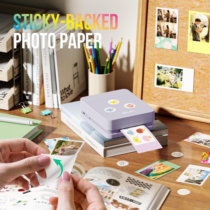 Портативний міні-фотопринтер Nelko PP01: кольоровий, для смартфонів iOS & Android, з 20 паперами, наклейки, AI APP, фіолетовий