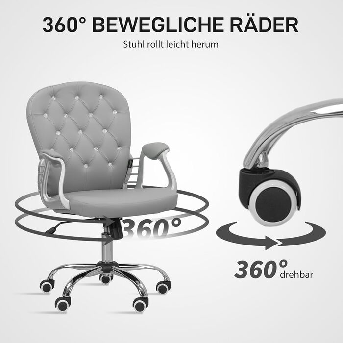 Крісло для дому та офісу Vinsetto: регульоване, поворотне, до 120 кг, штучна шкіра, білий (світло-сірий)