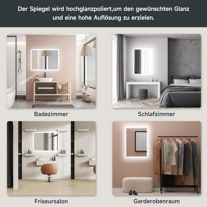 Дзеркало для ванної кімнати SONNI LED з підсвічуванням 80x60 см, біле