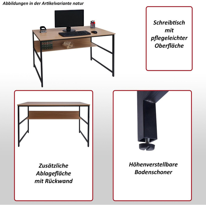 Письмовий стіл HWC-K80, Офісний стіл, Комп'ютерний стіл, Полиця для робочого столу, Металевий МДФ 120x60см - Вид чорного мармуру