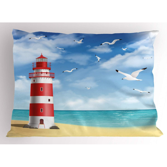 Наволочка на пляжну подушку ABAKUHAUS, чайки-маяки, 80x40 см, синя (50 символів)