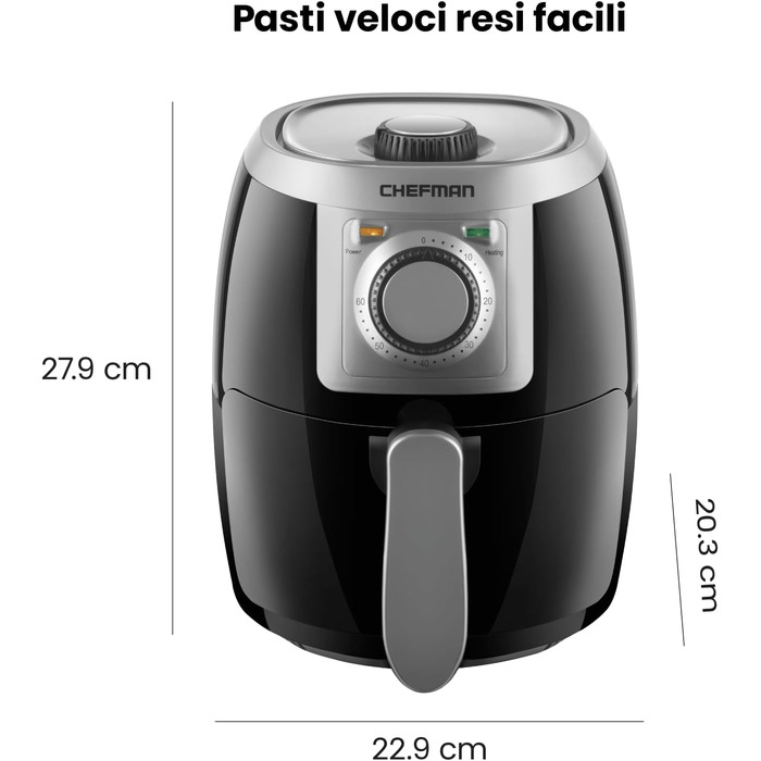 Фритюрниця Chefman 2L: компактна, чорна, з антипригарним кошиком та цифровим таймером