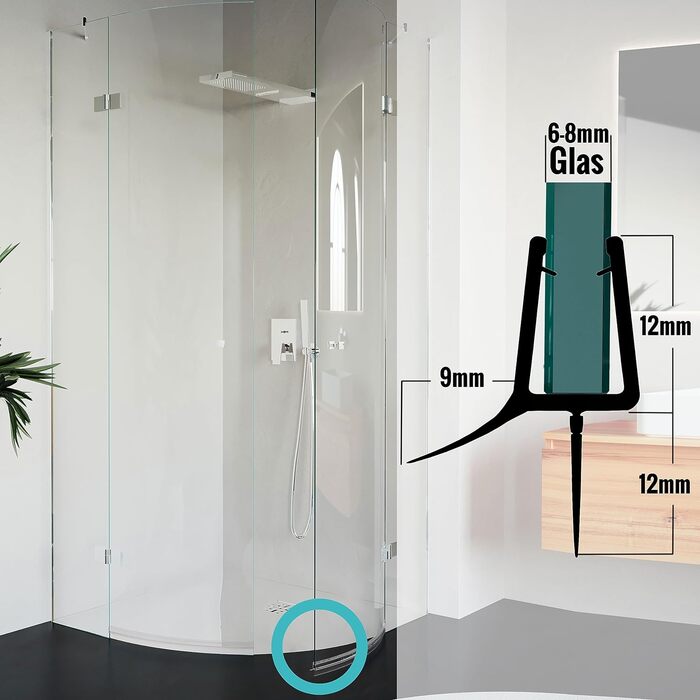 Ущільнювачі для душової кабіни Badena 6мм/8мм скляні двері I Ущільнювач для душової кабіни (2х80см)