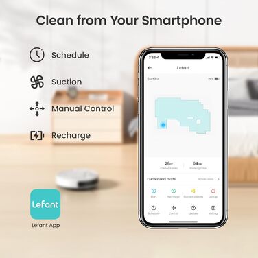 Робот-пилосос LEFANT з функцією миття підлоги, 12000Pa, LiDAR-навігація, білий (N3)