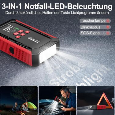 Портативний акумулятор для запуску авто 7000A з компресором 150PSI, 12V, 8L бензин/10L дизель, з прикурювачем та LED ліхтариком