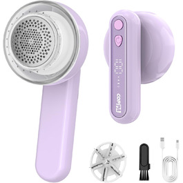 Електричний видальник ворсу COPPA з 6 лезами, 3 швидкості, перезаряджається, портативний, з індикатором заряду, для одягу (білий/фіолетовий)