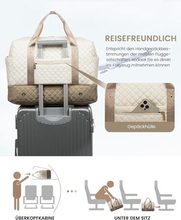 Спортивна сумка LOVEVOOK для жінок з відділом для ноутбука, 40L, з відділенням для взуття, Gym Bag, Travel Duffel, для подорожей, фітнесу, клініки, лікарні (Бежево-хакі)