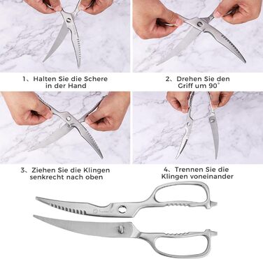 Кухонні ножиці Sunnecko 8 дюймів (20 см) - універсальні, з подрібнювачем горіхів, з ергономічною ручкою, знімні леза, з нержавіючої сталі