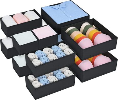 Висувні ящики DIM J 12, органайзер для ящиків, складаний ящик для зберігання тканини, органайзер для нижньої білизни, органайзер для одягу, бюстгальтерів, шкарпеток, краваток (чорний, 12 упаковок)