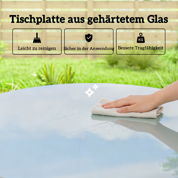 Садовий стіл зі сталі, буфет-стіл зі сталевим каркасом, обплетенням з PE-ротангу, регульованими ніжками, на 4 особи, 80 x 80 x 74 см, сірий