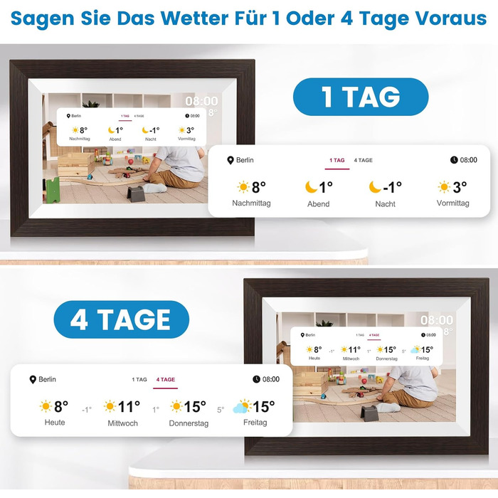 Цифровий фоторамка Mejasg 10.1 дюйма з Wi-Fi, 32GB, IPS сенсорний екран, автоповорот, для фото та відео, з дерева