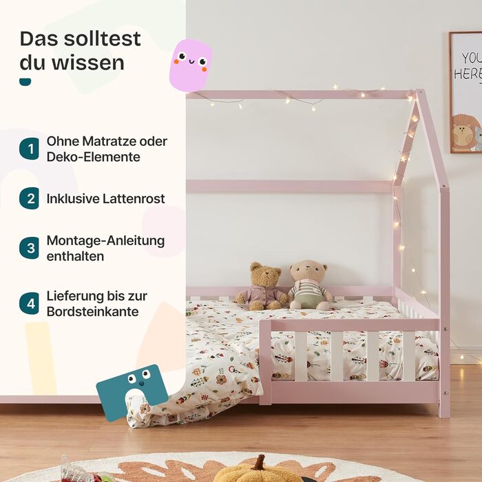 Дитяче ліжко Sisimiut Montessori від en.casa з захистом від падіння. Дерев'яне ліжко для дітей, підлогове, з ламелями. Матеріал: сосна. Колір: світло-сірий/білий. Розмір: 120 x 200 см. Без матраца.