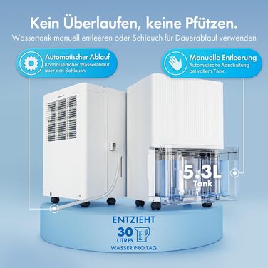 Електричний осушувач повітря VonHaus 12L/24h - для підвалу та приміщень до 125 м³, з таймером та гофрованим шлангом - захист від вологи та плісняви