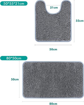 Комплект килимків для ванної кімнати Digiroot (2 шт.) - неслизькі, швидковисихаючі, поглинаючі, 40x60 см, 50x80 см, темно-сірий