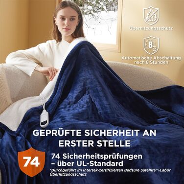 Електрична ковдра BEDSURE з автовимкненням, 130x180 см, сіра. Тепла ковдра з 6 режимами нагріву та таймером 10 годин. Чудовий подарунок для жінок та мами на Різдво.