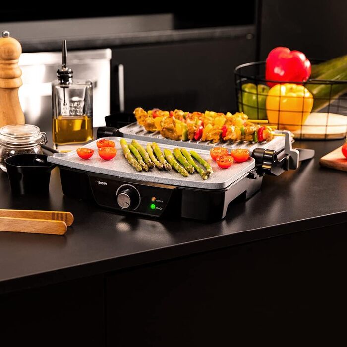 Електричний гриль Cecotec Rock'nGrill 1500 Stone Ceramic Mix&Grill, 1500 Вт, керамічне покриття, 180 градусів, з піддоном для жиру