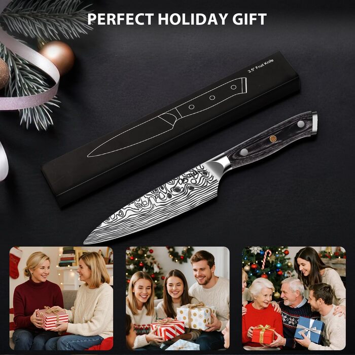 MOSFiATA ніж кухарський Сантоку, професійний ніж для кухні, універсальний ніж з нержавіючої сталі, дуже гостре лезо, з подарунковою коробкою, 7' (4 дюйми) ніж для фруктів