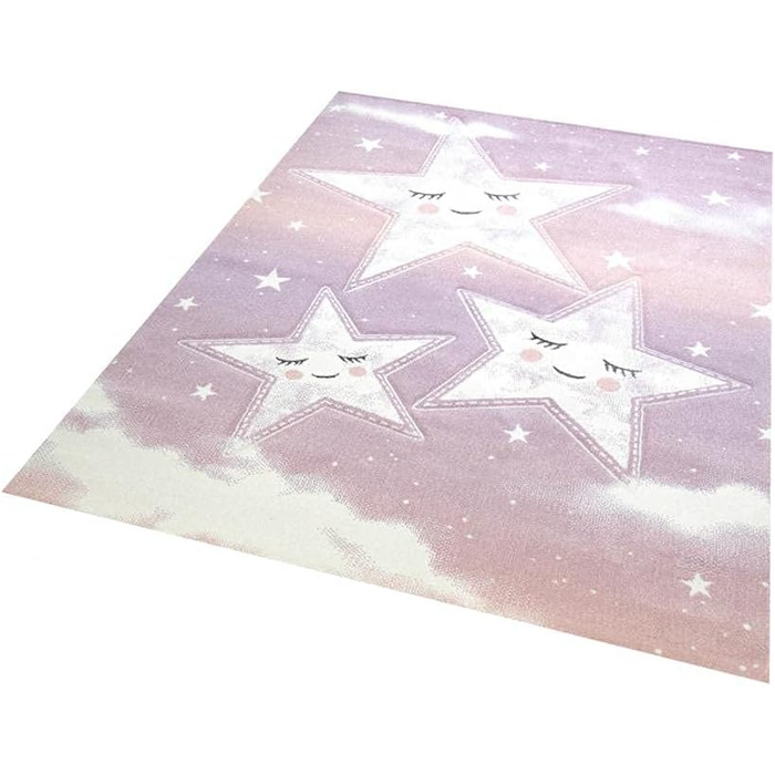 Ігровий килим Дитяча кімната Зірки Небесні хмари Дизайн Рожевий Крем Розмір (120 см Круглий)