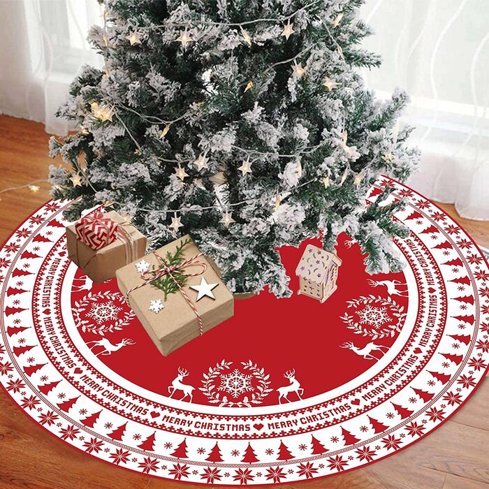 Спідниця для різдвяної ялинки, червоне біле покривало для різдвяної ялинки висотою 120 см із зображенням північного оленя і сніжинки, кругле покривало для різдвяної ялинки з поліестеру, ялиця