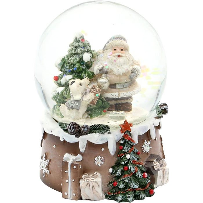 Снігова куля Санта-Клаус з ялинкою і собакою на багато прикрашеному постаменті, Розміри L / W/ H 6,5 x 6,5 x 9 см діаметр кулі
