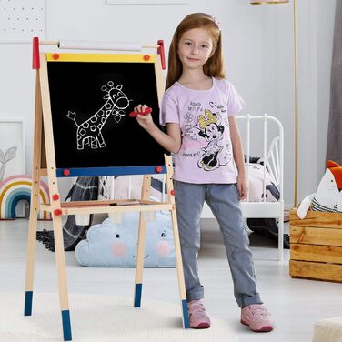 Мольберт для дітей GOPLUS, двосторонній набір для малювання з дошками для крейди та маркерів, регульований стійка, фарби, крейда, ластик, магнітні наклейки