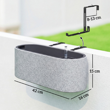 Набір з 2 горщиків для квітів з підвісним кріпленням та дренажною системою, з отвором та гачком, 42 x 16 x 15 см, світло-сірий