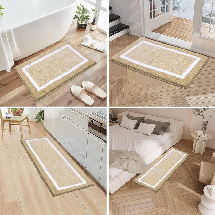 М'який килимок для ванної кімнати Pauwer Set 3 шт., мікрофібра, вбираючий, з антиковзаючим покриттям, комплект килимків для ванної, туалетного килимка та килимка перед ванною (Бежевий, 50x80+50x60 см)