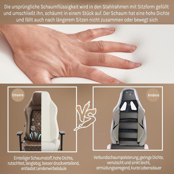 Крісло ігрове WOLTU, офісне ергономічне, з інтегрованим губчастим наповнювачем, підтримкою попереку, підставкою для ніг та підлокітниками, вінтажне, з штучної шкіри та металевим каркасом, коричневе