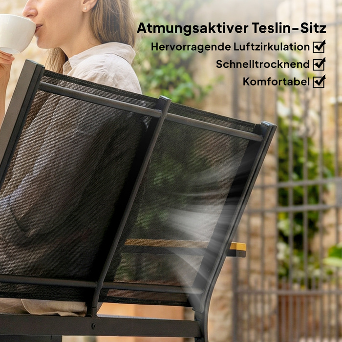 Набір садових меблів з металевим каркасом на 4 особи: диван на двох, крісло та приставний столик, 110x63,5x84 см, чорний колір