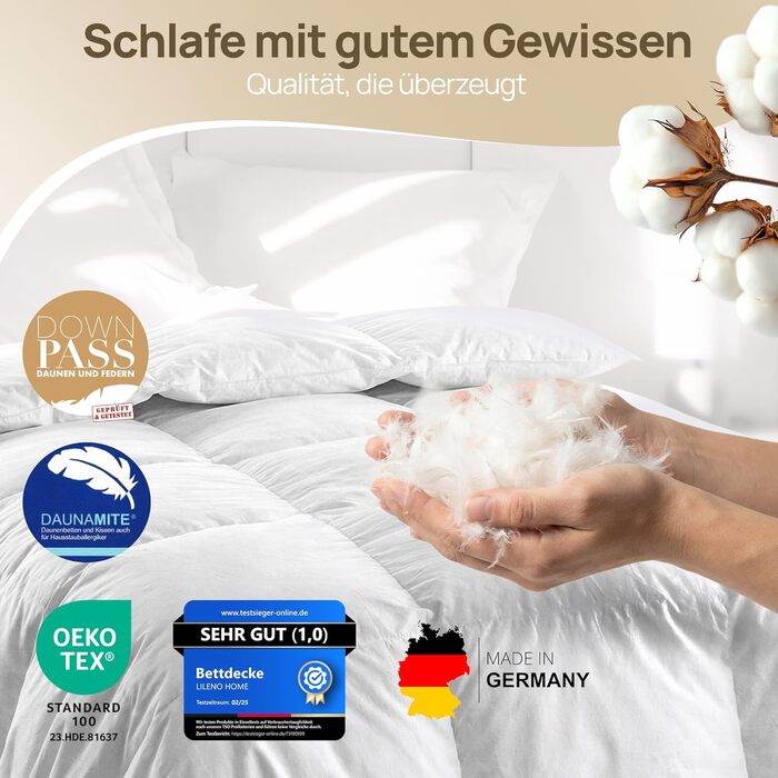 Плед-пухове покривало LILENO HOME Premium 135x200 см – пух 90%, перо 10%, Made in Germany, Oeko-Tex, 60°C