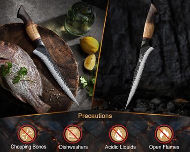 Ніж кухарський XINZUO Damaststahl з нержавіючої сталі Дамаск, 19,3 см - професійний, з ергономічною ручкою з білого дуба, серія Mo (ніж для філетування)