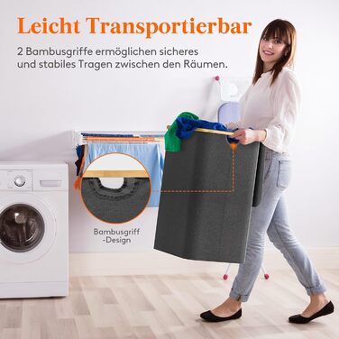 Кошик для білизни Lifewit 150L з кришкою, сортувальник для білизни з 3 відділеннями, велика коробка для білизни, сірий