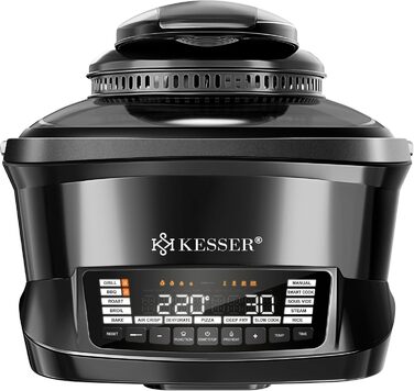Мультиварка KESSER® 8л з фритюрницею, 16 програм, чорна. Гриль, випічка, тушкування, приготування на пару, функція підігріву та повільного приготування, приготування рису та йогурту.