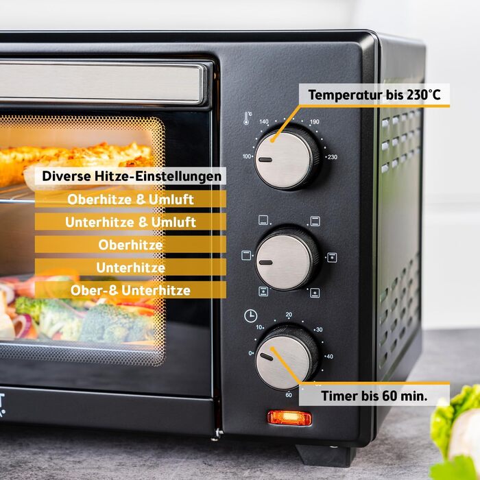Міні-піч TZS First Austria 30L з регулюванням температури та грилем, 1600W - для кухні та кемпінгу