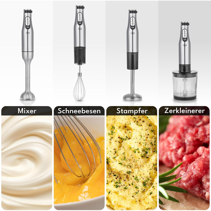 LEBENLANG Преміум блендер занурювальний 1200W - набір 6 предметів з аксесуарами та захистом від бризок | Регулювання швидкості, турборежим, нержавіюча сталь