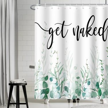 Шторка для душу 180x220 см, антигрибкова, з тропічним дизайном (зелені пальмові листя, евкаліпт, гриби), водонепроникна, з поліестеру, придатна для прання, для ванної кімнати, з 12 гачками