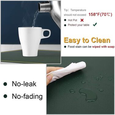 Зелені серветки на стіл, PU-шкіра, набір 6 шт, миючі, водонепроникні, антиковзні, для кухні та святкування