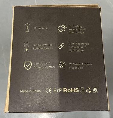 LED гірлянда Achin 15M для зовнішнього використання, тепле біле світло 2700K, 25+2 лампочки G40 E12, диммування, для саду, вечірки, тераси