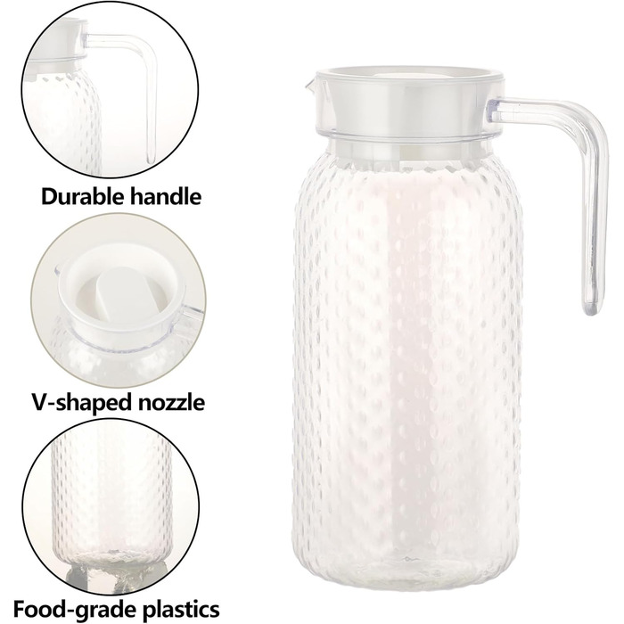 2 шт. глечики для води 1 літр, пластикові глечики з кришкою та ручкою, прозорі глечики для соку, напоїв, кави, чаю, молока, вина
