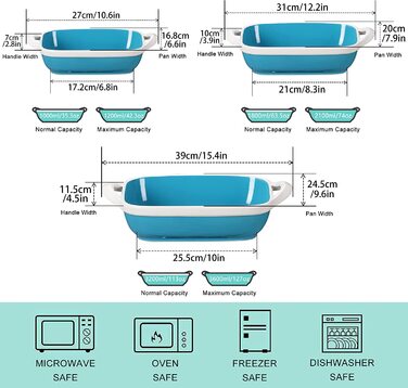 Порцелянова форма для випічки, форма для духовки ЛАВКАСА, прямокутна форма для випічки з 3 предметів із закругленими кутами, форма для запікання з заварним кремом, форми для випічки, листи для лазаньї з ручками (сині, Набір форм для духовки, 3 шт.)