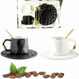 Маленькі кавові чашки Watenkliy з блюдцями і ложками, 6 порцелянових чашок із золотою облямівкою об'ємом 180 мл, для кави, Кава з льодом
