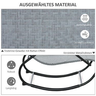 Крісло-гойдалка, шезлонг з підголовником для саду, маятникове крісло, витримує до 160 кг, Textilene, сірий колір, розмір 61 x 160 x 79 см