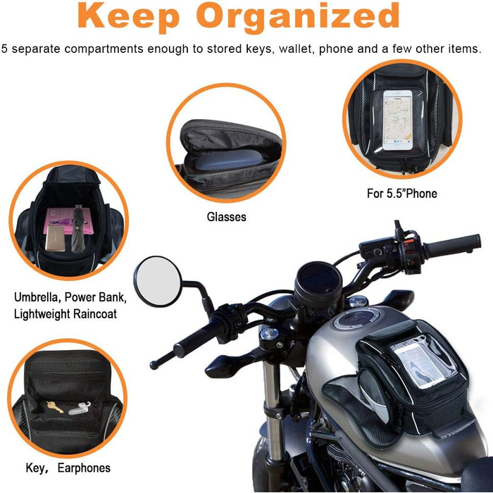 Мотоциклетна сумка-бак - Oxford Saddle Black Moto - Універсальна магнітна сумка для Honda Yamaha Suzuki Kawasaki Harley (10 літрів)