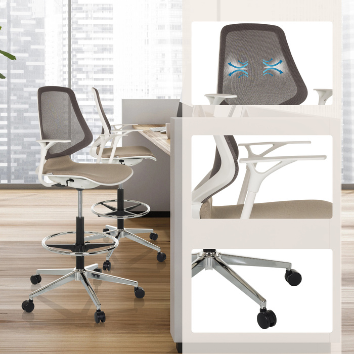 Офісне крісло / Барний стілець TOP WORK STYLE, тканина бежевого кольору, hjh OFFICE