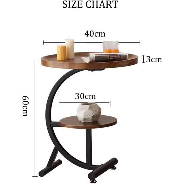 Приставний столик C-подібної форми, круглий дерев'яний стіл, маленький журнальний столик, диванний столик, колір горіха