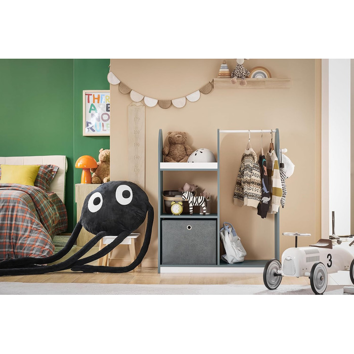 Дитяча шафа SoBuy з 3 гачками, шафа для одягу в дитячу кімнату, шафа для іграшок з ящиками, полиця, сірий, 97x108x35 см, KMB40-HG