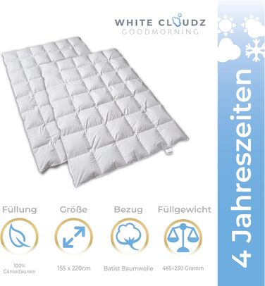 Ковдра White Cloudz Aspen Down 240x220 см, Warmth Class 4, 100 Гусячий Пух, Mako Cotton