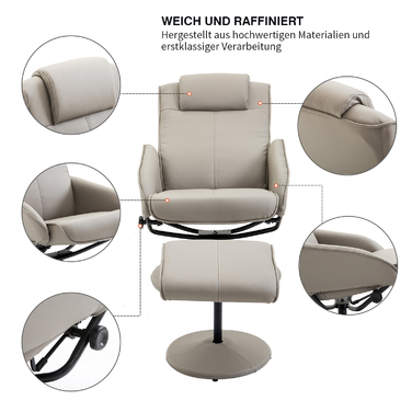 Крісло для телевізора HOMCOM Recliner 360° поворотне з підставкою для ніг сірого кольору, L78 × W71 × H101 см, зручне крісло для вітальні